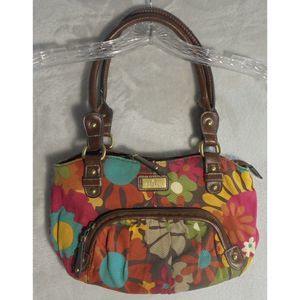 Rosetti Small Floral Flower Purse Boho Retro Double Straps Pockets Zip Closure